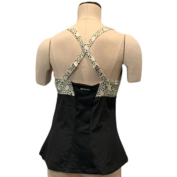 Columbia Swimsuit Tankini Top Black, Off White, Green Geometric & Solid M #210A - Picture 4 of 7